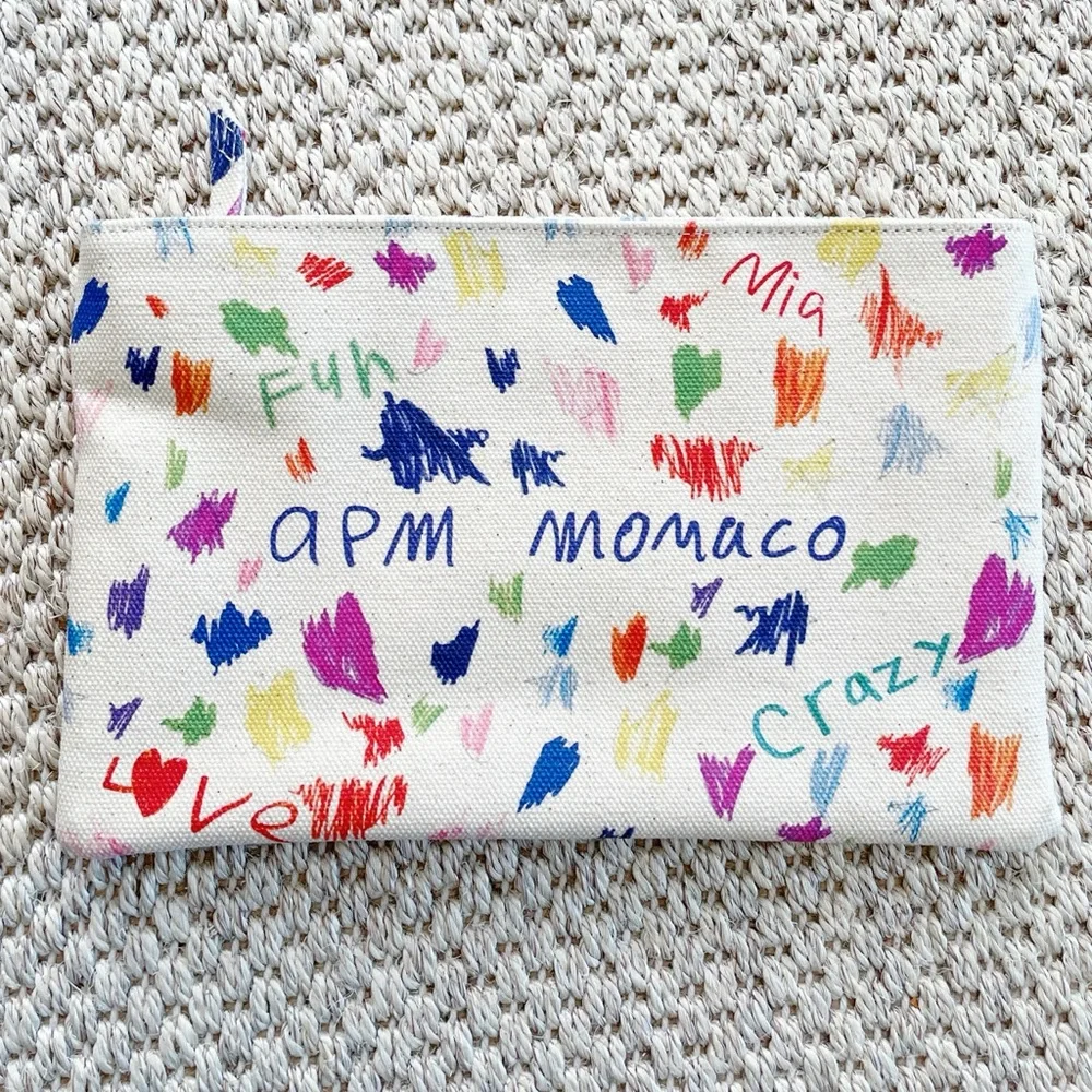 APM MONACO Linen Clutch bag purse - multicolor graffiti small bag - NWOT - Picture 2 of 5